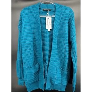 Merokeety Womens Teal Blue Cable Knit Open Front Cardigan Sweater Size Small NEW
